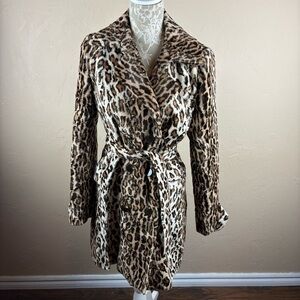 Vintage Cache Animal Print Faux Fur Coat Trench Peacoat Women’s size Large